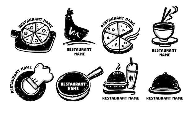 Retro cartoon restaurant logo collection