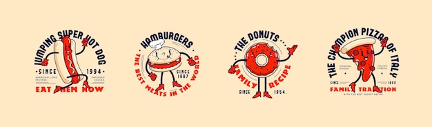 Retro cartoon restaurant logo collection