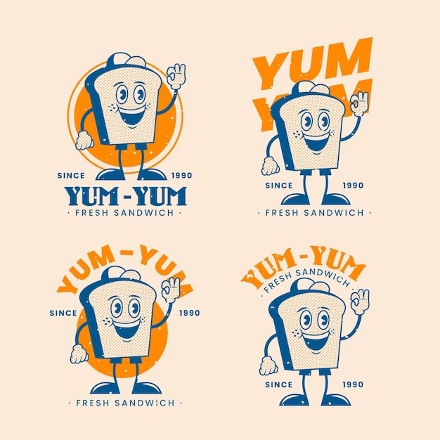 Free Vector retro cartoon restaurant logo collection