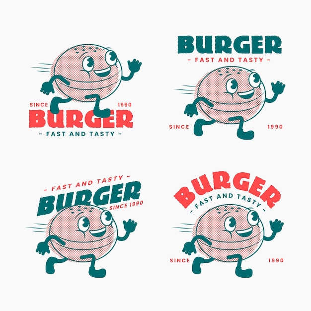 Free Vector retro cartoon restaurant logo set