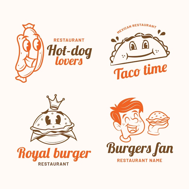 Free Vector retro cartoon restaurant logo set