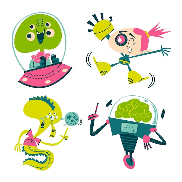 Retro cartoon science fiction sticker collection