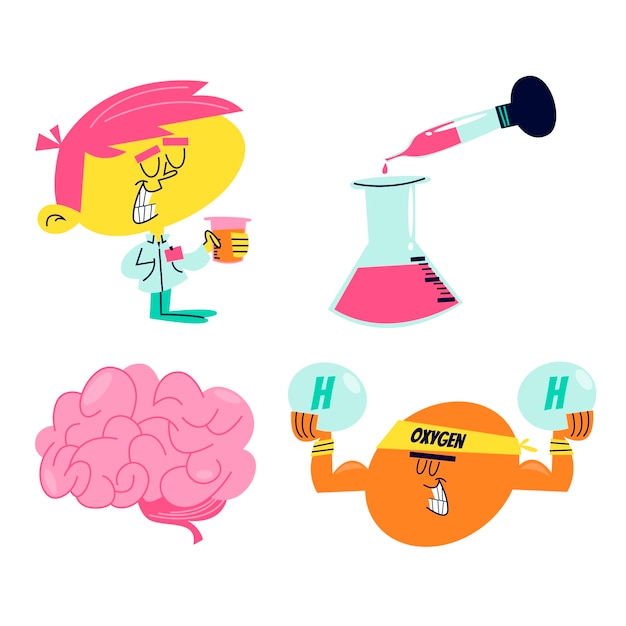 Free Vector retro cartoon science sticker set