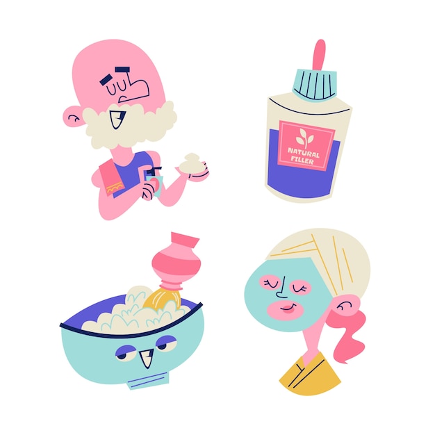 Free Vector retro cartoon skincare stickers collection