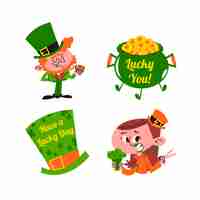 Free vector retro cartoon st patrick's day stickers collection