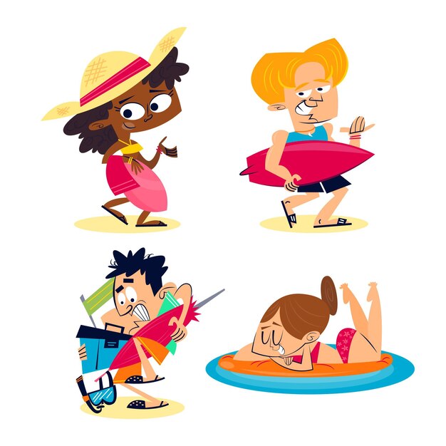 Retro cartoon summer stickers collection