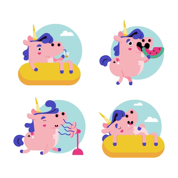 Free Vector retro cartoon ukko the unicorn sticker collection