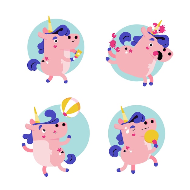 Free Vector retro cartoon ukko the unicorn sticker collection