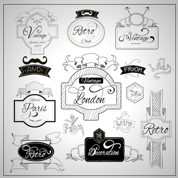 Free Vector retro catchwords elements on whiteboard 