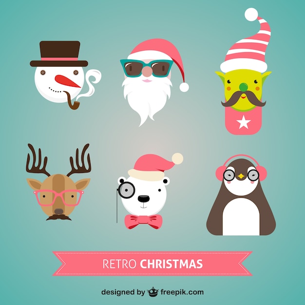 Free Vector retro christmas characters