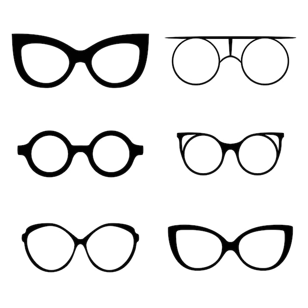 Free Vector retro collection of 6 various glasses sunglasses black silhouettes eye set vector illustration