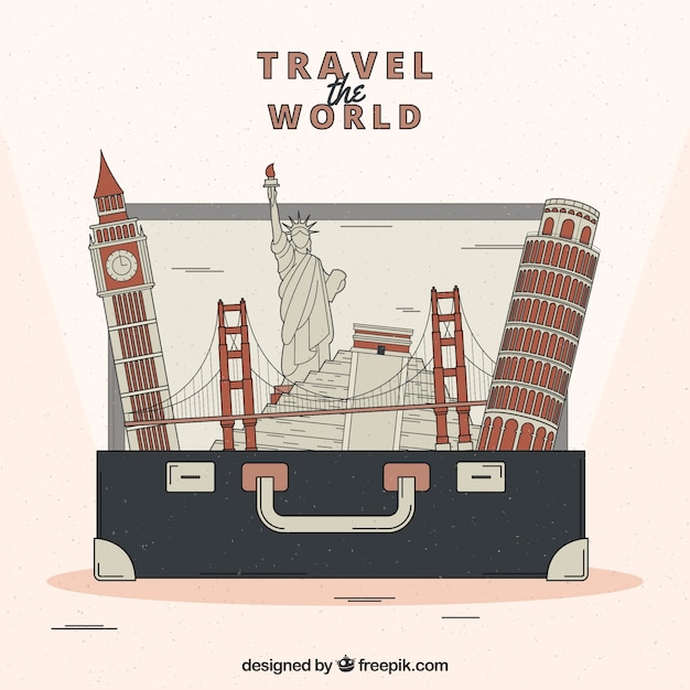 Free Vector retro concept of landmarks and suitcase