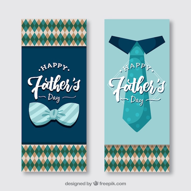 Retro father's day banners with bow tie and tie