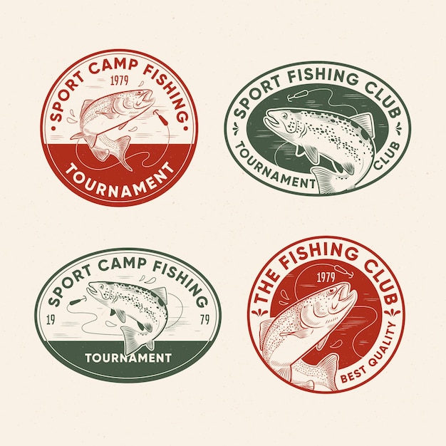 Free Vector retro fishing badge pack