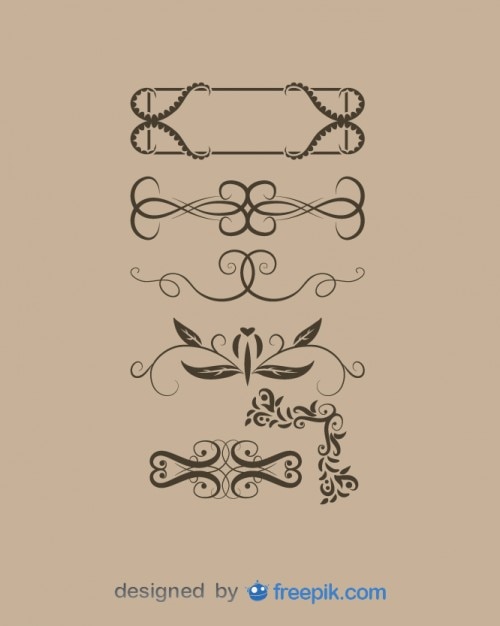 Free Vector retro floral decorative set of graphic elements