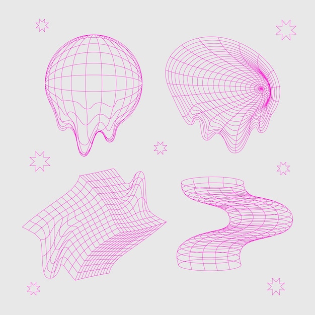 Free Vector retro futuristic 3d mesh element