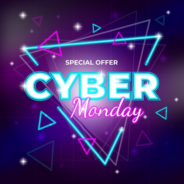 Retro futuristic cyber monday special offer banner