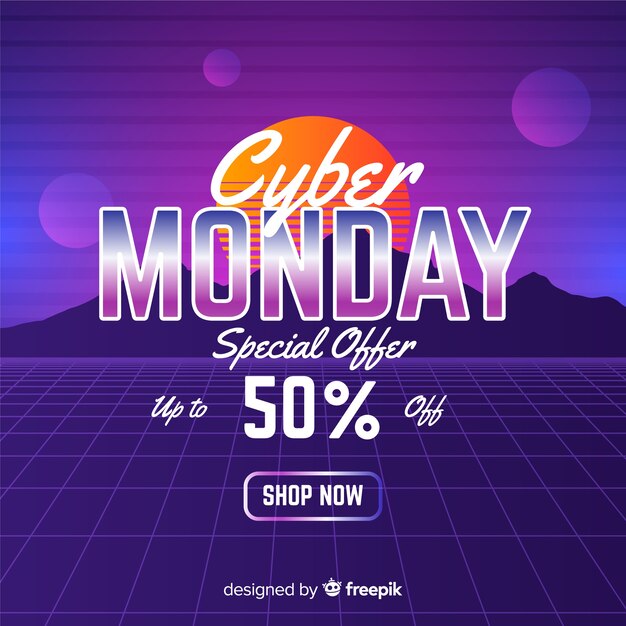 Free vector retro futuristic cyber monday