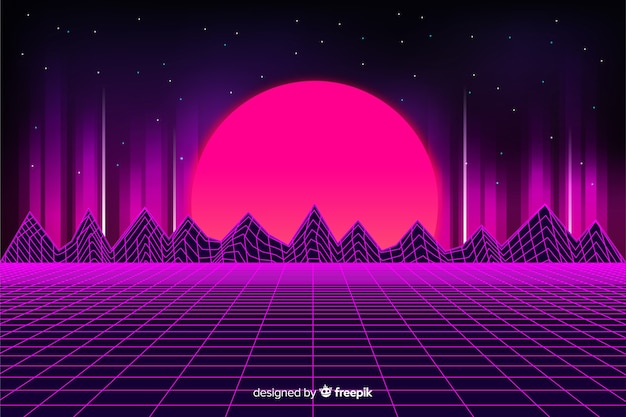 Retro futuristic landscape background