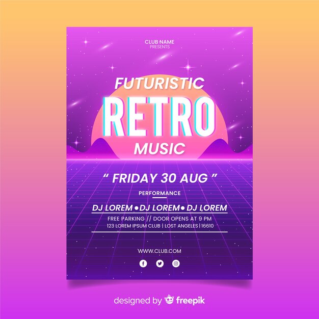 Retro futuristic music poster template