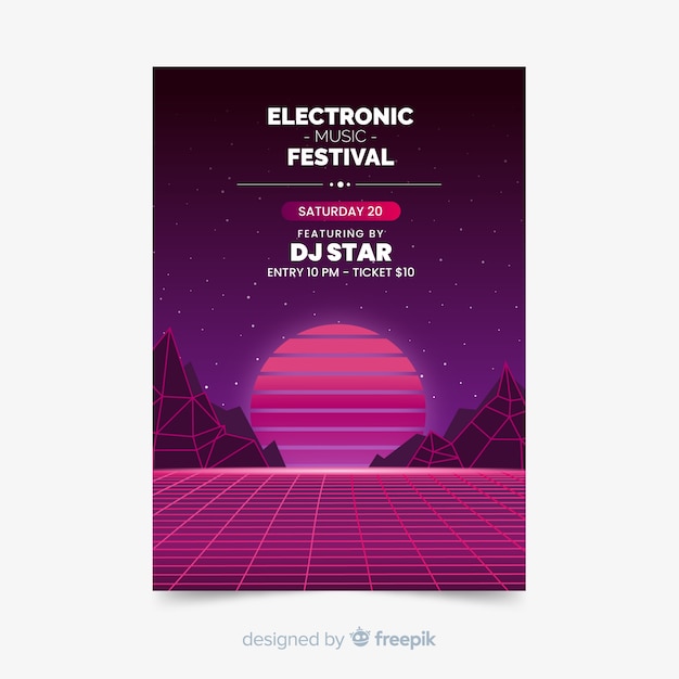 Free vector retro futuristic music poster template