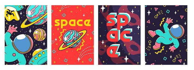 Retro futuristic posters with astronaut in space