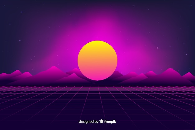 Free Vector retro futuristic sci-fi landscape background, purple color