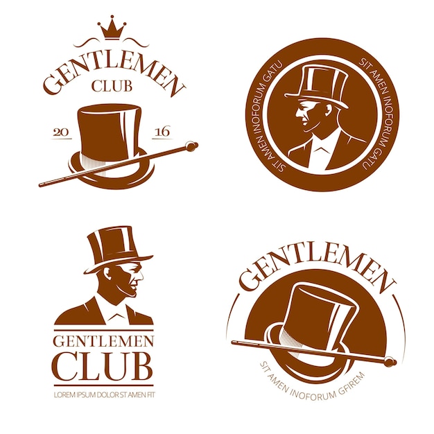 Free vector retro gentlemen club emblems, labels, badges