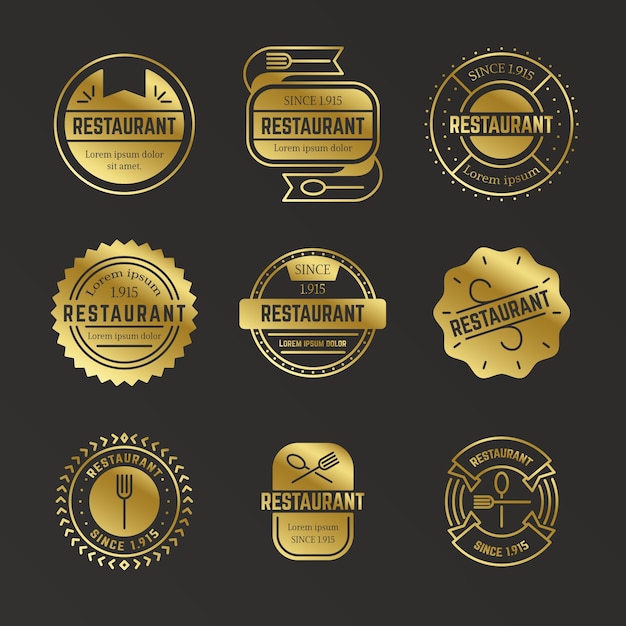 Free Vector retro golden restaurant logo collection