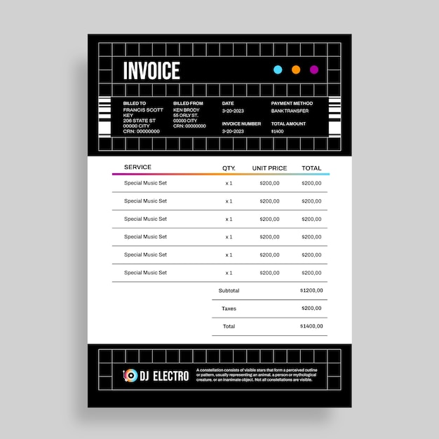 Free Vector retro gradient dj electro invoice