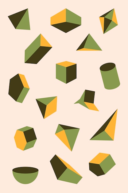 Retro green geometrical shapes design element vector set