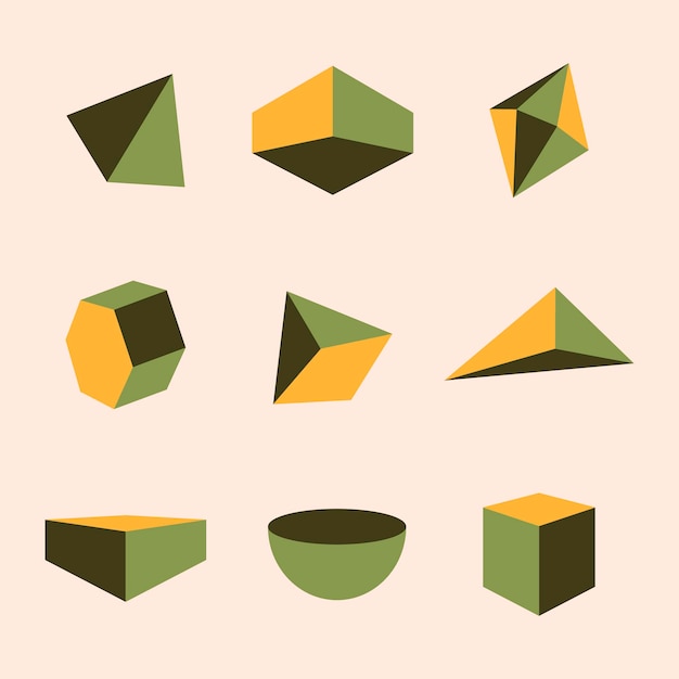 Retro green geometrical shapes design element vector set