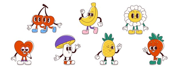 Retro groovy cartoon characters