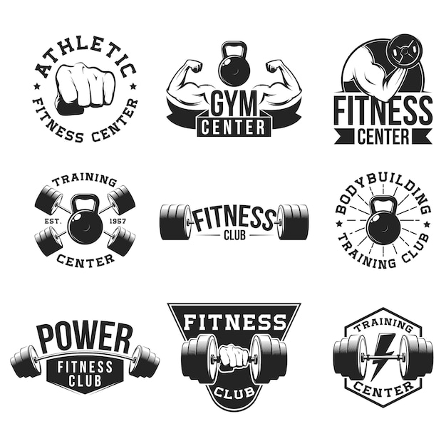 Free Vector retro gym flat emblem set