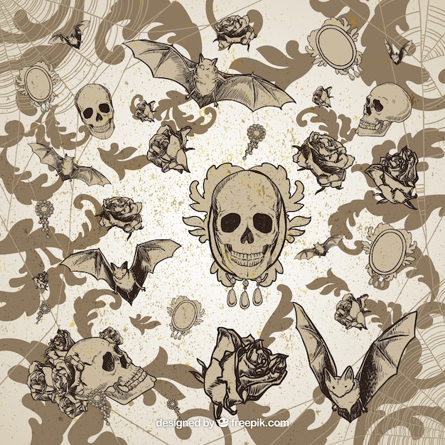 Retro halloween background in ornamental style