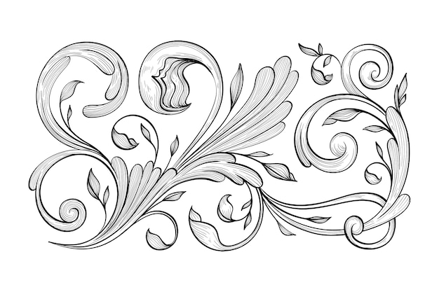 Retro hand drawn ornamental border in baroque style