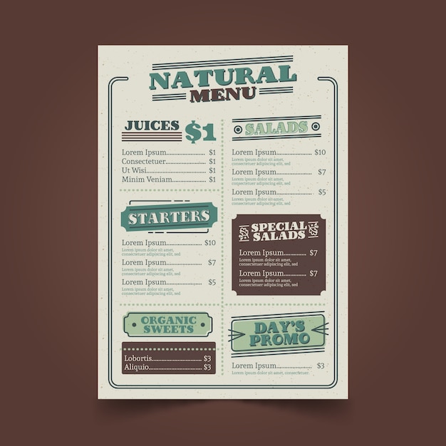 Retro healthy food restaurant menu template