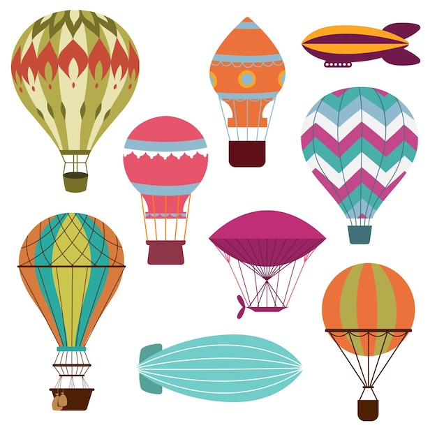 Retro hot air balloons set