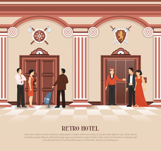 Free Vector retro hotel elevator background