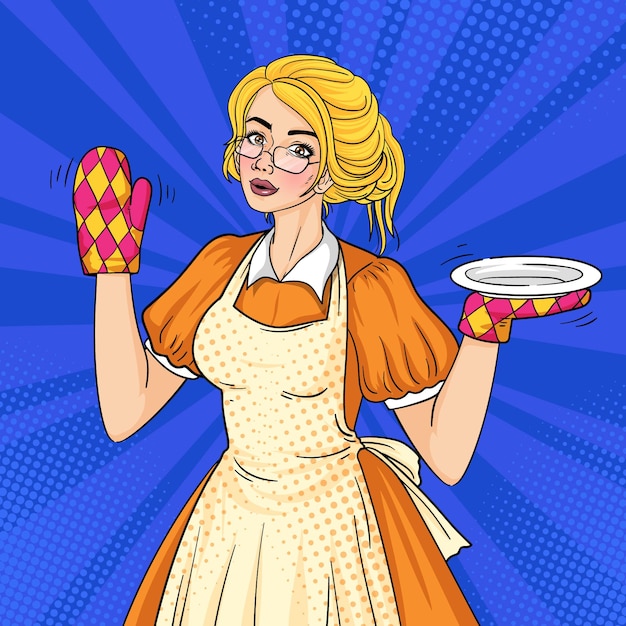 Free Vector retro housewife pop art