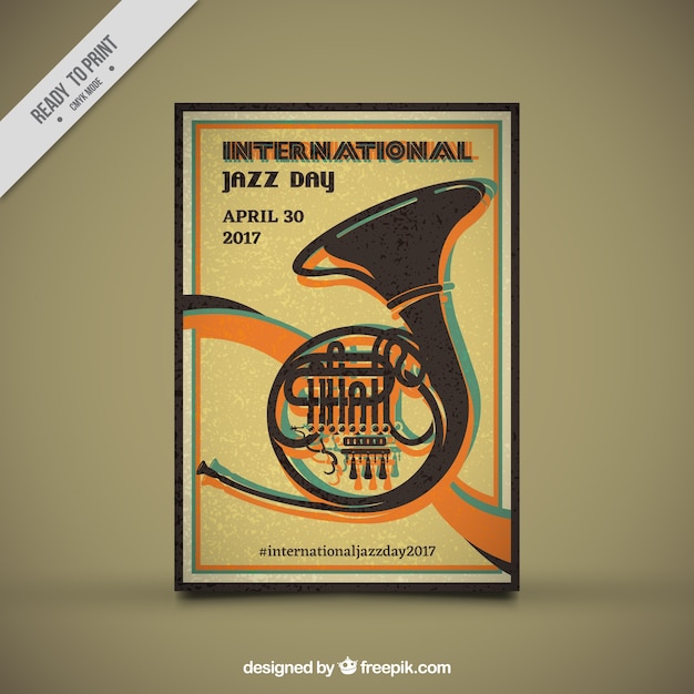 Retro international jazz day poster with musical instrument