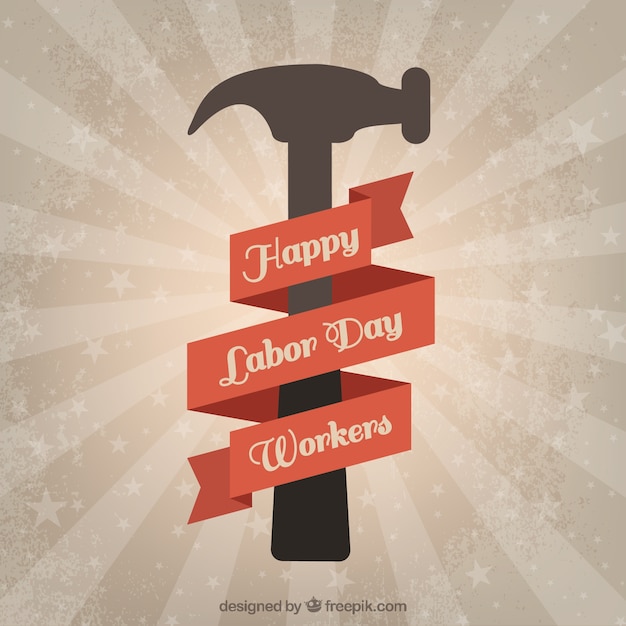 Free Vector retro labor day background with a hammer