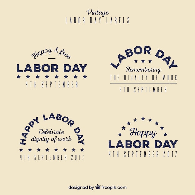 Free vector retro labor day stickers pack