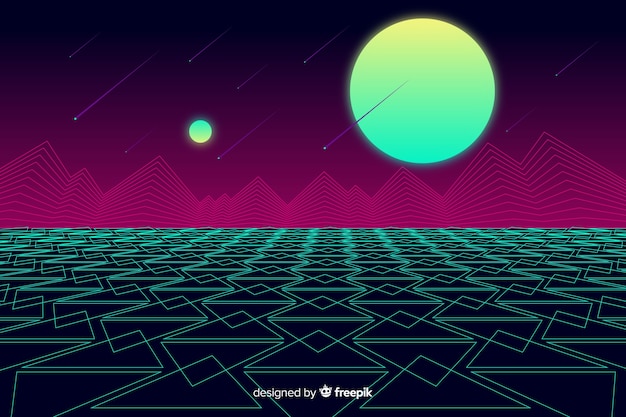 Free vector retro landscape background futuristic style