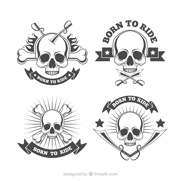 Retro logos of skulls set