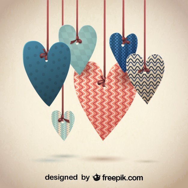 Free Vector retro lovely hearts design for valentine's 