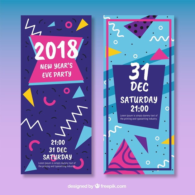 Retro and modern new year 2018 party banners