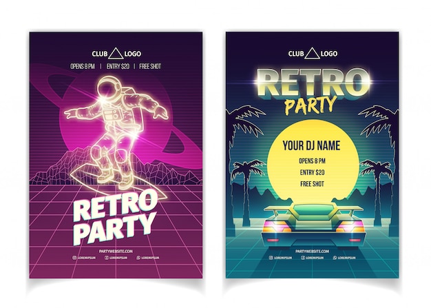 Retro music party poster set