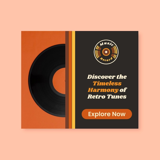 Free vector retro music record store medium rectangle banner template