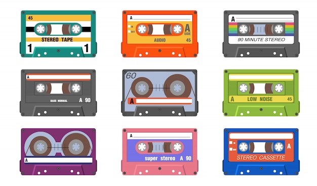 Free Vector retro music tapes set